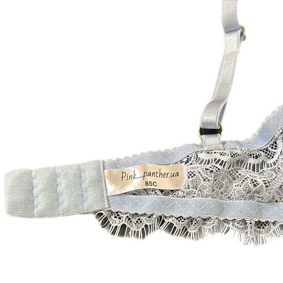 NWOT Pink Panther Blue Sheer Floral Lace Embroidered Unlined Bra Size 38B - Picture 3 of 3